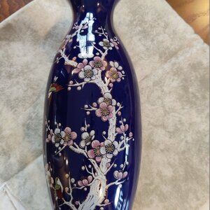 Japan Made Retro Floral Blue Vase
